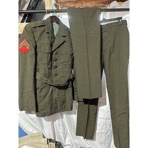 Vintage 70s US Marines USMC Green Military Dress Uniform and 2 Pants NAMED